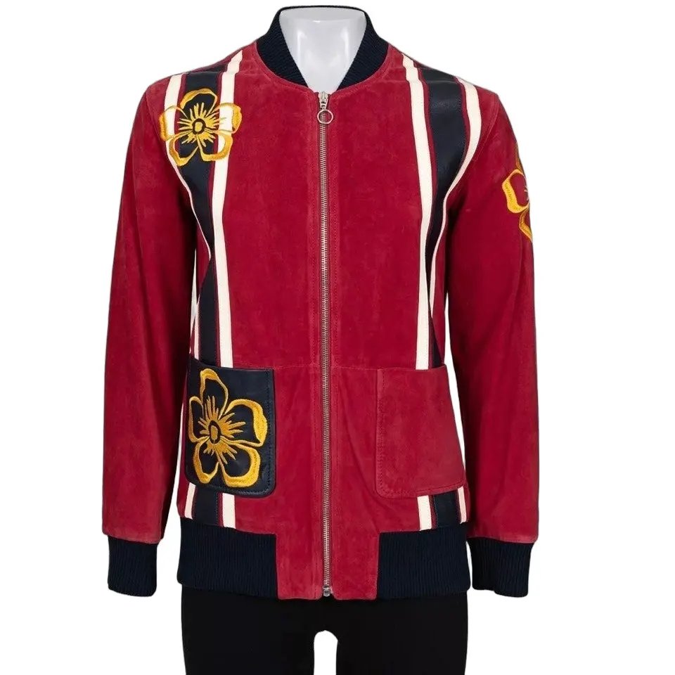 Valentino Spa Red Leather Embroidered Jacket - IT40 / US S pre-owned Red Leather Good - Front View