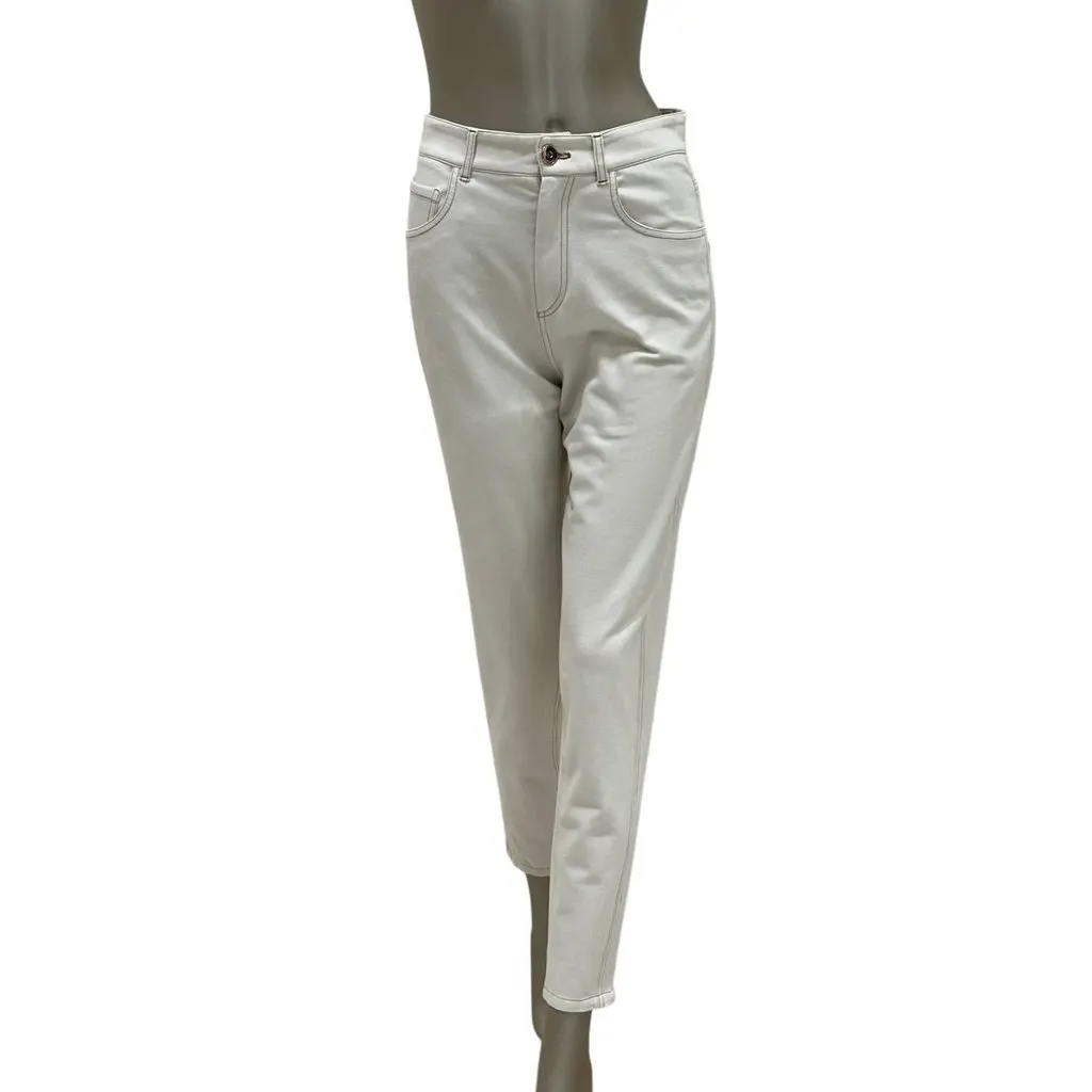 Brunello Cucinelli Ecru Cotton Pants Size 38 Beige Cotton Good - Front View