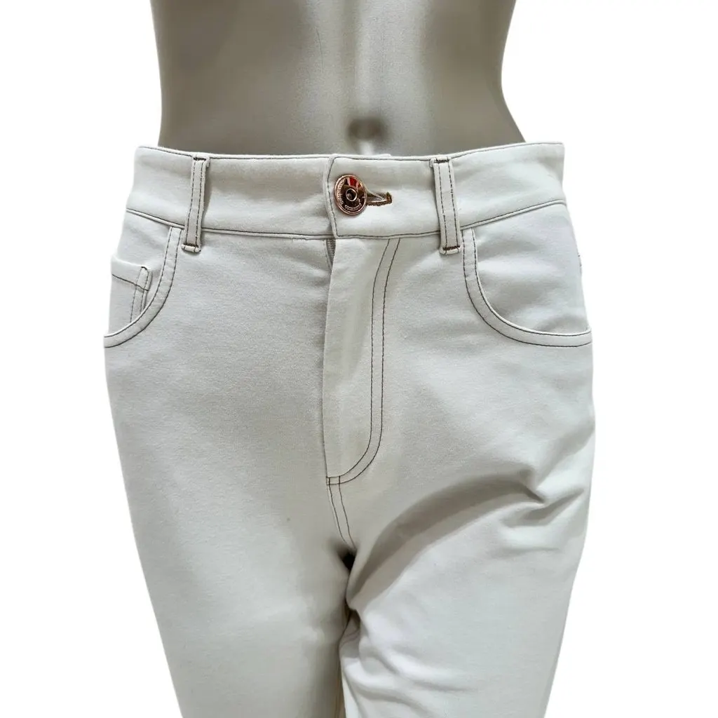 Brunello Cucinelli Ecru Cotton Pants Size 38 Beige Cotton Good - Model View