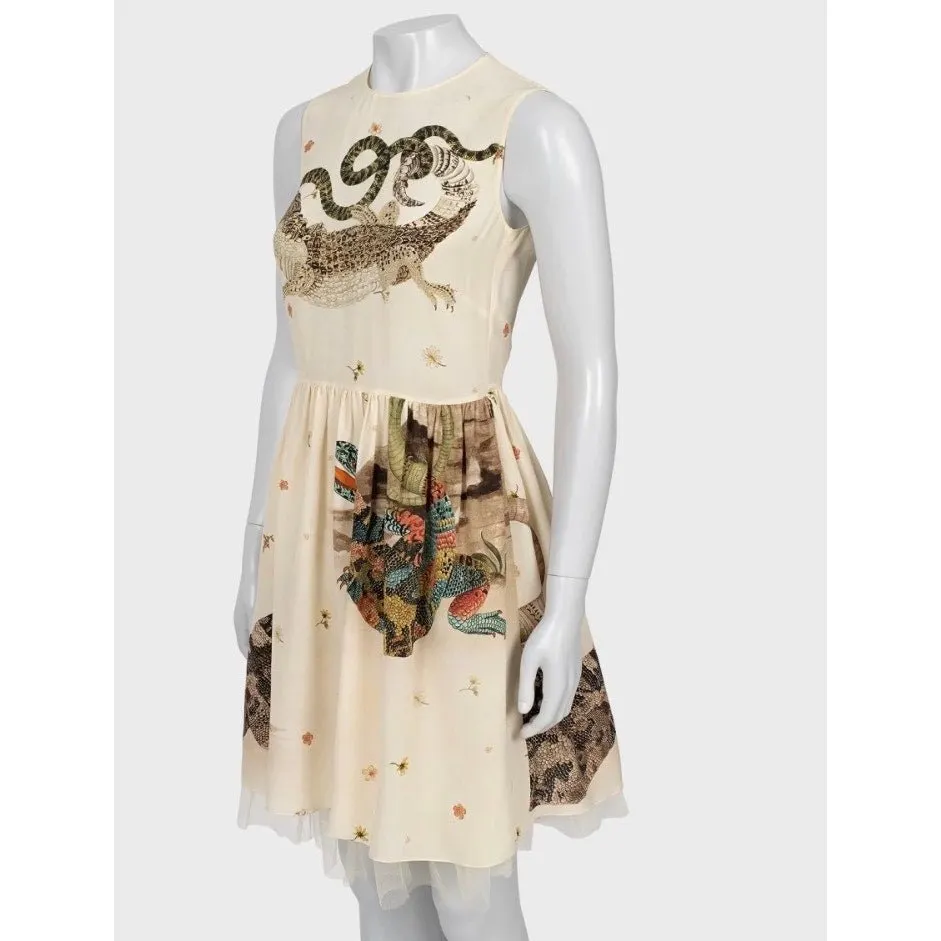 Valentino Red Valentino Beige Silk Dress with Tulle - Size L (IT44) Pre-owned Beige Silk Good - Back View