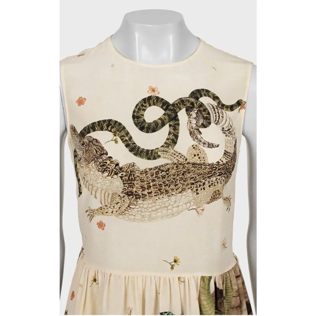 Valentino Red Valentino Beige Silk Dress with Tulle - Size L (IT44) Pre-owned Beige Silk Good - Model View