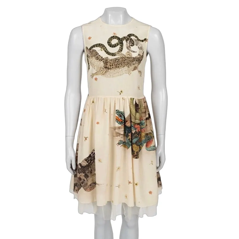 Valentino Red Valentino Beige Silk Dress with Tulle - Size L (IT44) Pre-owned Beige Silk Good - Front View