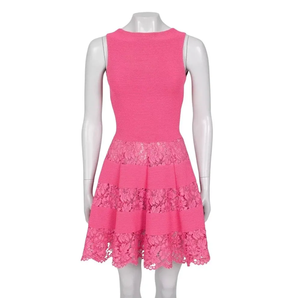 Valentino Pink Lace Detail Dress - Size XS Pre-owned Pink Lace Good - Front View