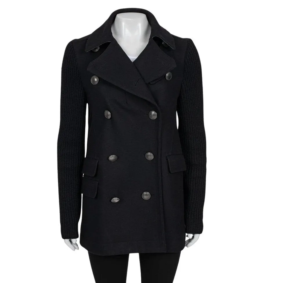 Burberry Burberry Brit Black Wool Coat with Knit Sleeves - Size M Pre-owned Black Wool Good - Front View