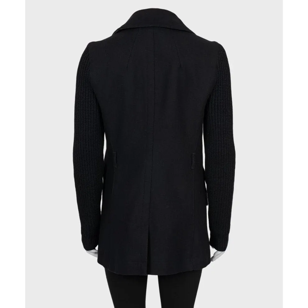 Burberry Burberry Brit Black Wool Coat with Knit Sleeves - Size M Pre-owned Black Wool Good - Inside View