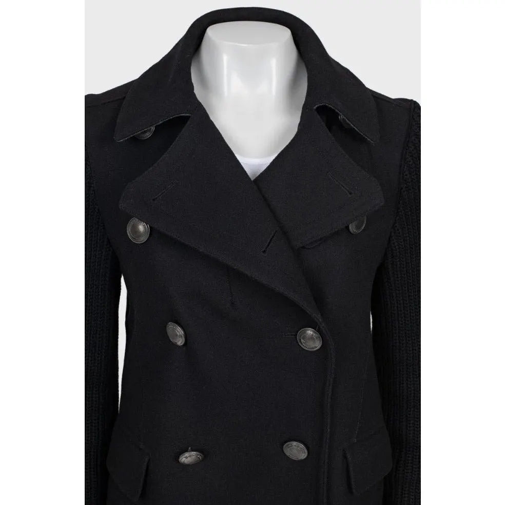 Burberry Burberry Brit Black Wool Coat with Knit Sleeves - Size M Pre-owned Black Wool Good - Model View