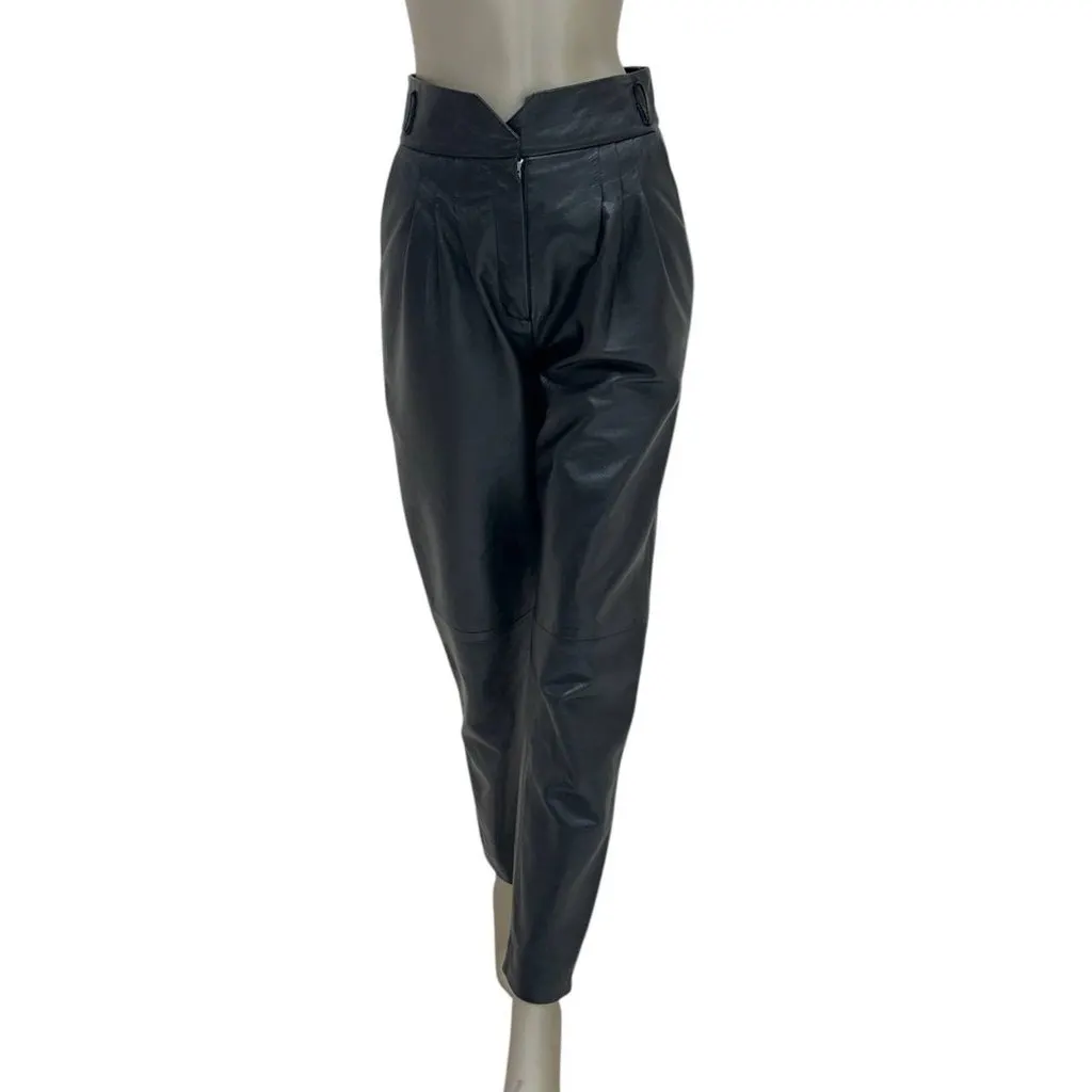 Alberta Ferretti Leather Pants - Size 40 Pre-owned Navy Leather Good - Front View