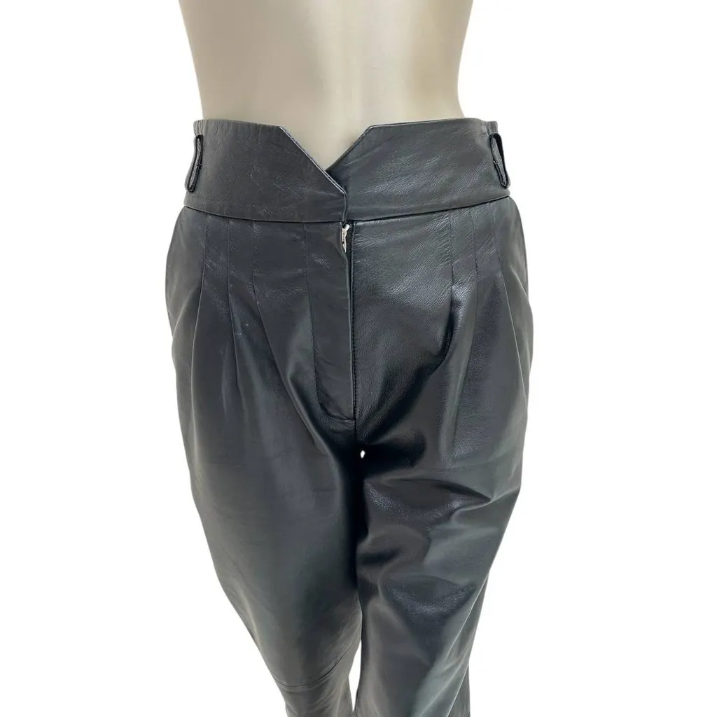 Alberta Ferretti Leather Pants - Size 40 Pre-owned Navy Leather Good - Back View