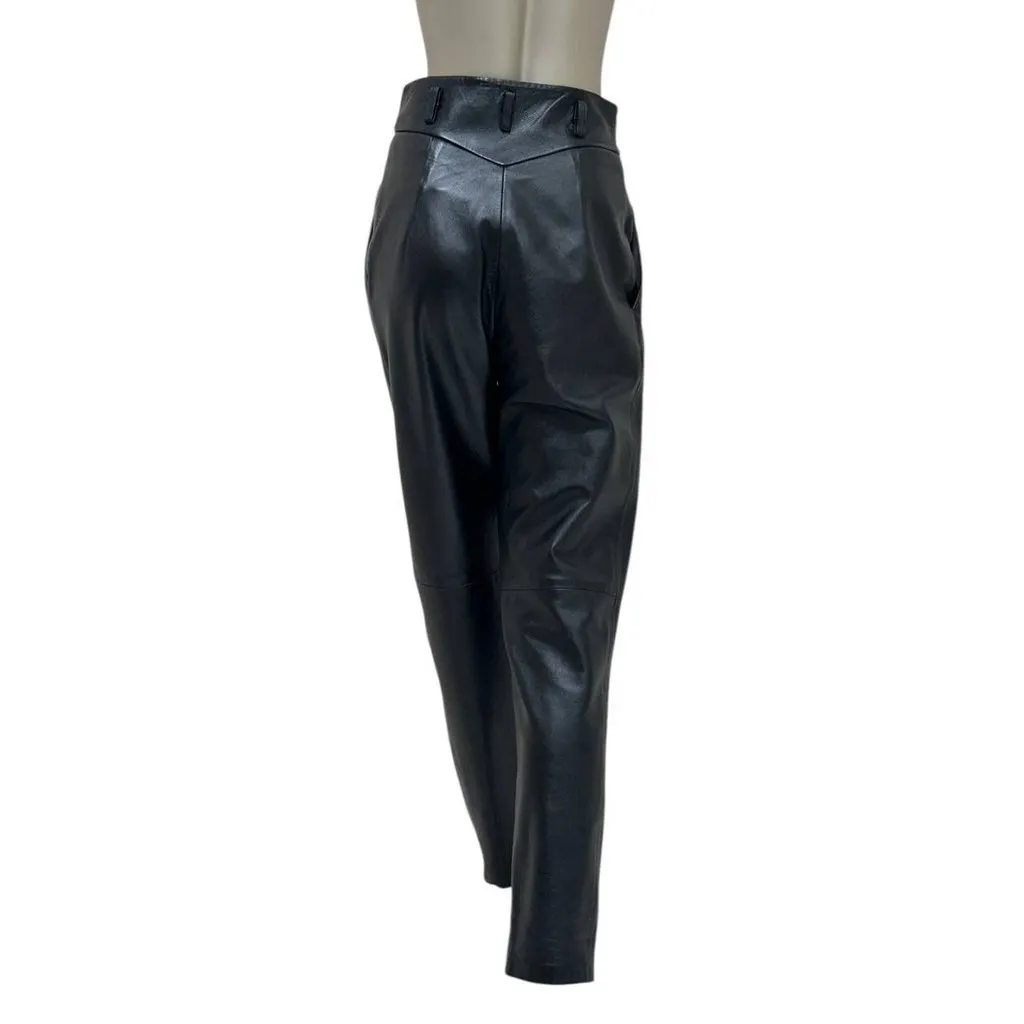 Alberta Ferretti Leather Pants - Size 40 Pre-owned Navy Leather Good - Inside View