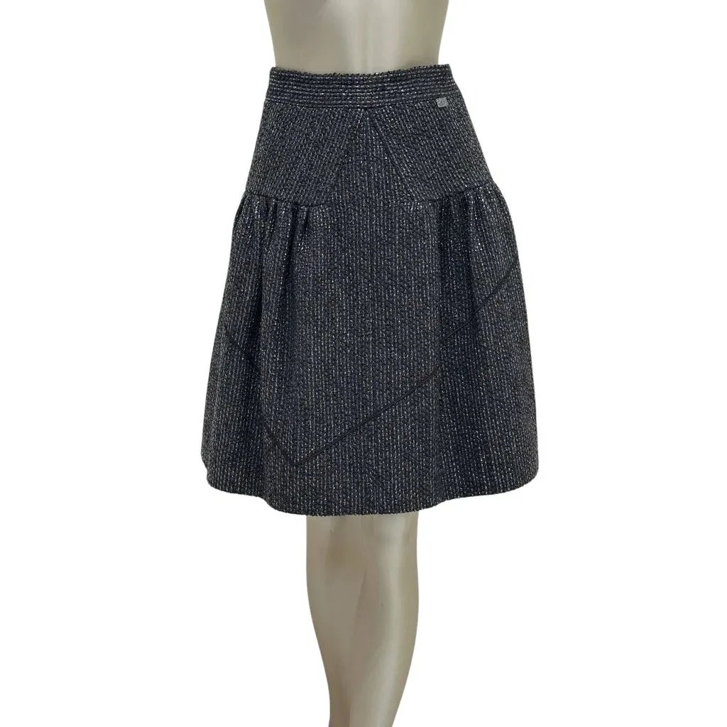 Chanel 2014 Black Tweed Mid-Length Skirt - Size 36FR Pre-owned Black Tweed Good - Front View
