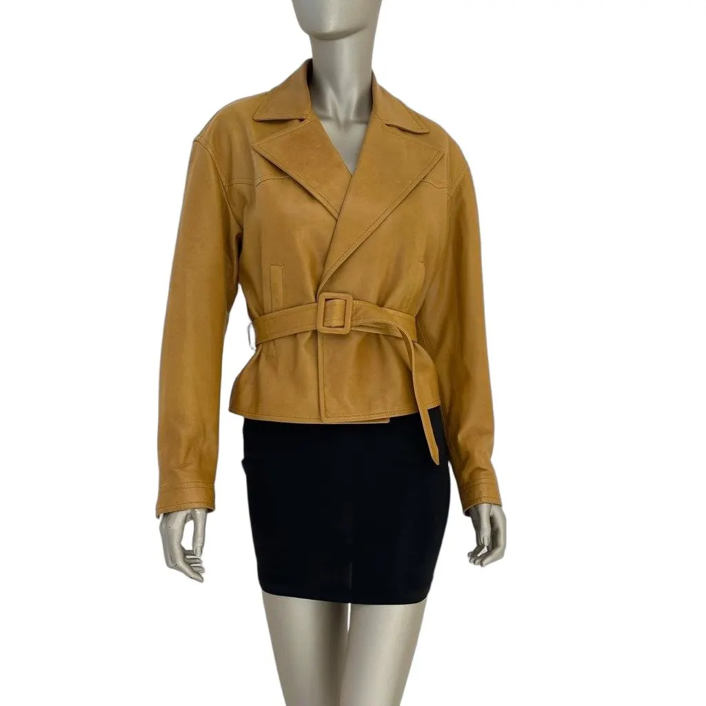 Saint Laurent Women's Brown Leather Double Breasted Jacket Pre-owned Brown Leather Good - Front View