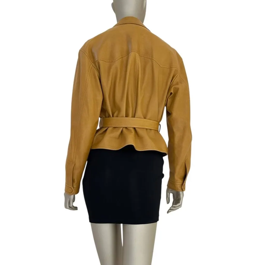 Saint Laurent Women's Brown Leather Double Breasted Jacket Pre-owned Brown Leather Good - Back View