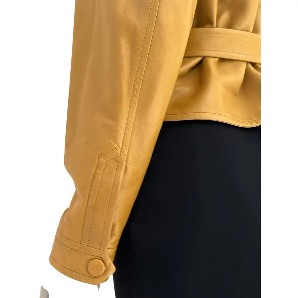 Saint Laurent Women's Brown Leather Double Breasted Jacket Pre-owned Brown Leather Good - Model View