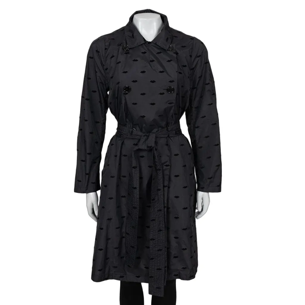Sonia Rykiel Black Textured Belted Trench Coat Sz.40/L Pre-owned Black Polyamide Good - Front View