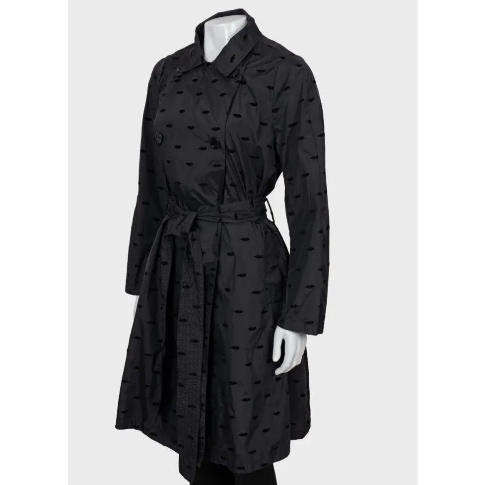Sonia Rykiel Black Textured Belted Trench Coat Sz.40/L Pre-owned Black Polyamide Good - Back View