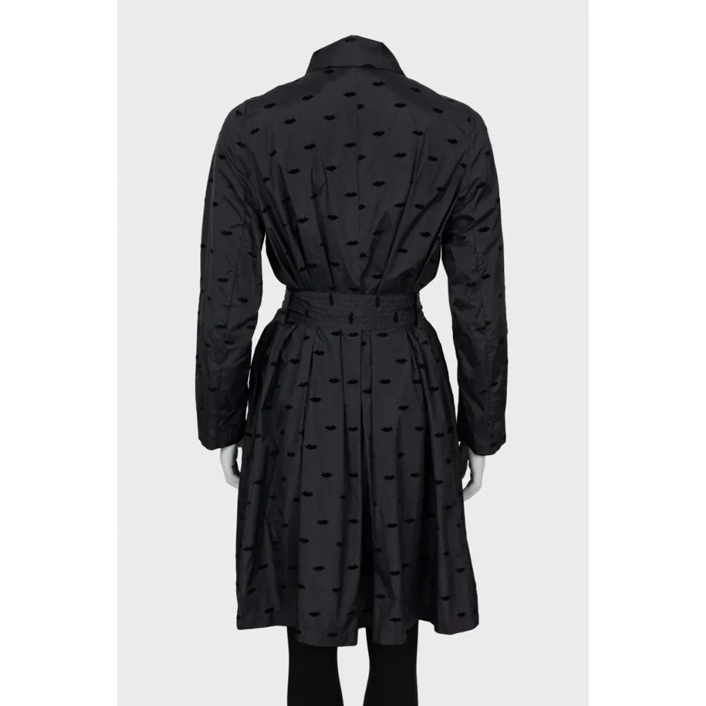 Sonia Rykiel Black Textured Belted Trench Coat Sz.40/L Pre-owned Black Polyamide Good - Inside View