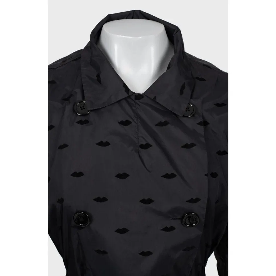 Sonia Rykiel Black Textured Belted Trench Coat Sz.40/L Pre-owned Black Polyamide Good - Model View