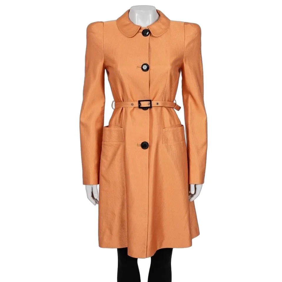 Roberto Cavalli Orange Belted Trench Coat - Size M Pre-owned Orange Cotton Good - Front View