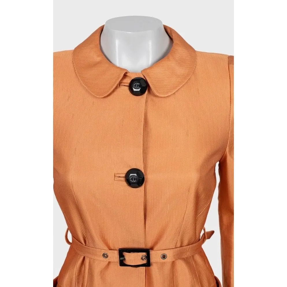Roberto Cavalli Orange Belted Trench Coat - Size M Pre-owned Orange Cotton Good - Back View