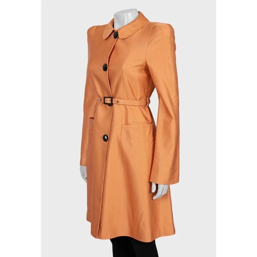 Roberto Cavalli Orange Belted Trench Coat - Size M Pre-owned Orange Cotton Good - Box View