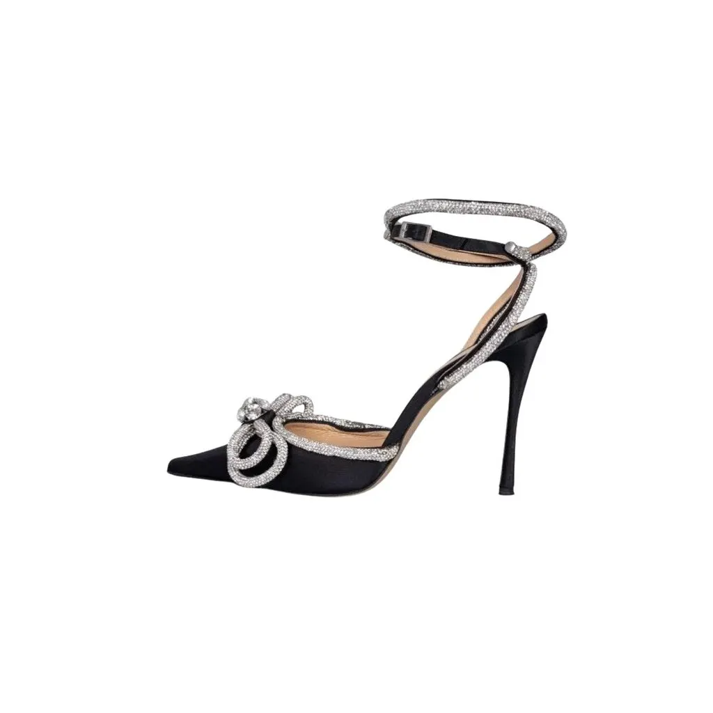 Mach & Mach Black Rhinestone Slingbacks - EU 39 Pre-owned Black Leather Good - Front View