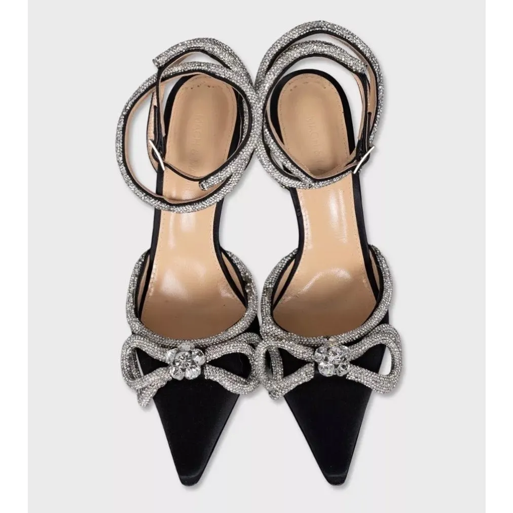 Mach & Mach Black Rhinestone Slingbacks - EU 39 Pre-owned Black Leather Good - Back View