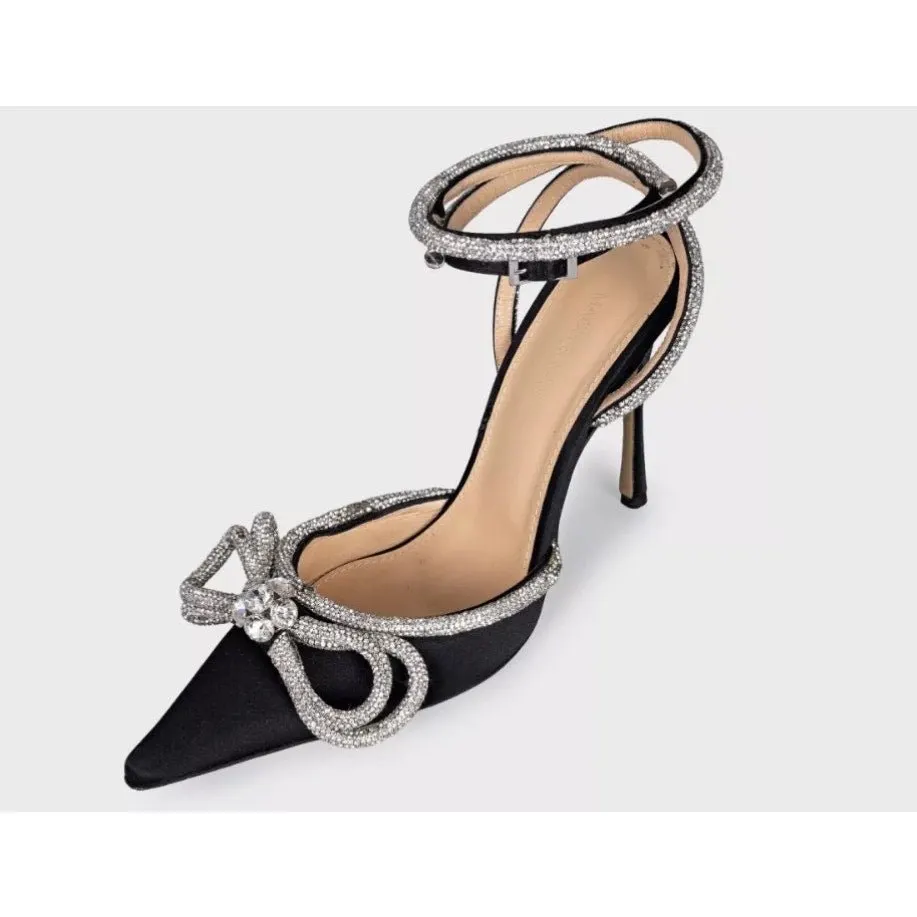 Mach & Mach Black Rhinestone Slingbacks - EU 39 Pre-owned Black Leather Good - Inside View