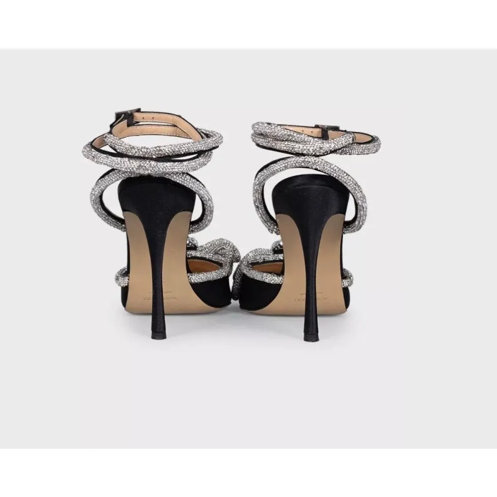 Mach & Mach Black Rhinestone Slingbacks - EU 39 Pre-owned Black Leather Good - Model View