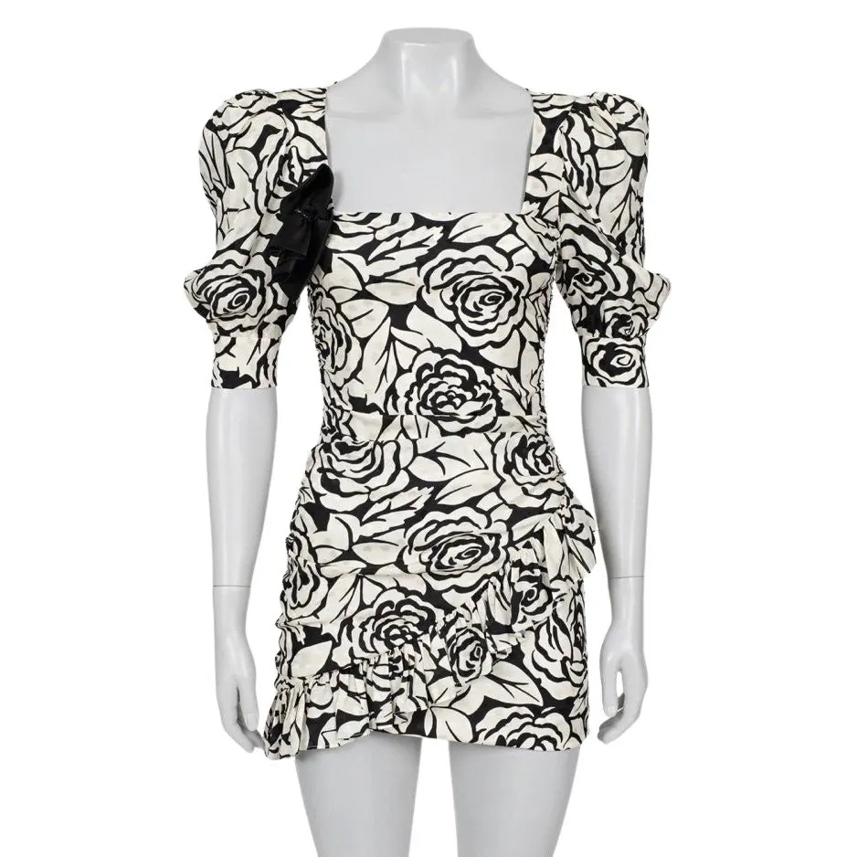 Alessandra Rich Silk Floral Mini Dress - IT38 / XS Pre-owned Black Silk Good - Front View
