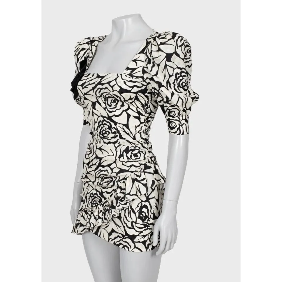 Alessandra Rich Silk Floral Mini Dress - IT38 / XS Pre-owned Black Silk Good - Back View