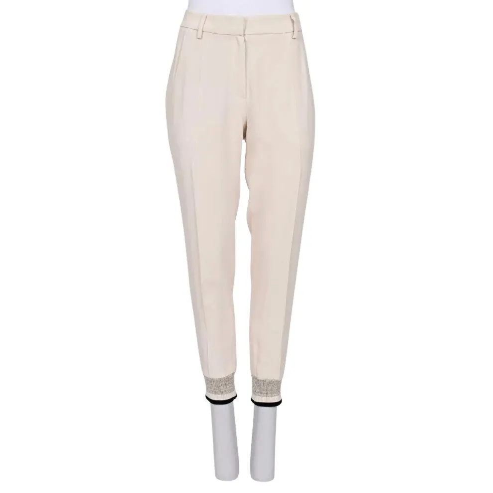 Brunello Cucinelli White Tapered Trousers - Size 42\M Pre-owned White Silk Good - Front View