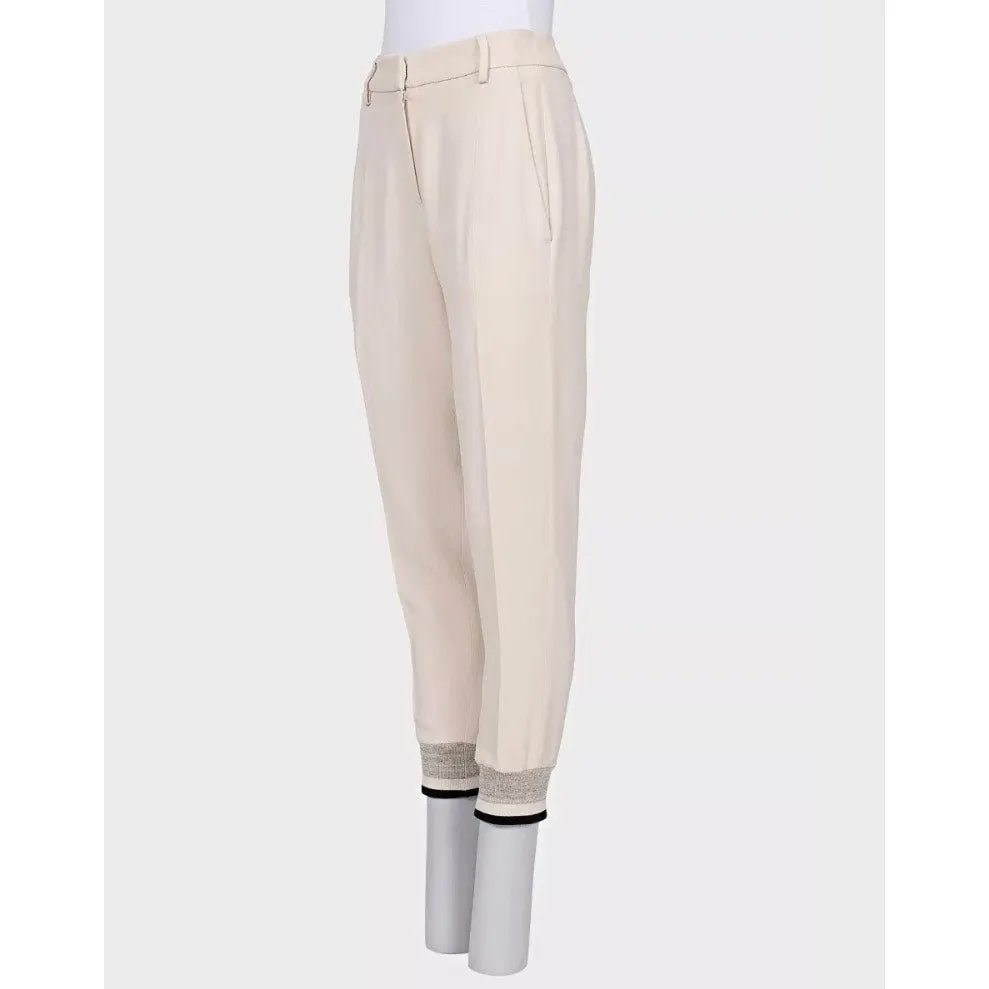 Brunello Cucinelli White Tapered Trousers - Size 42\M Pre-owned White Silk Good - Back View