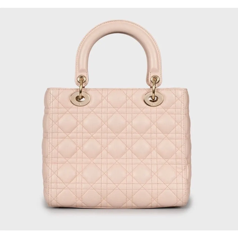 Dior Lady Dior Medium Pink Leather Handbag Pre-owned Pink Leather Good - Inside View