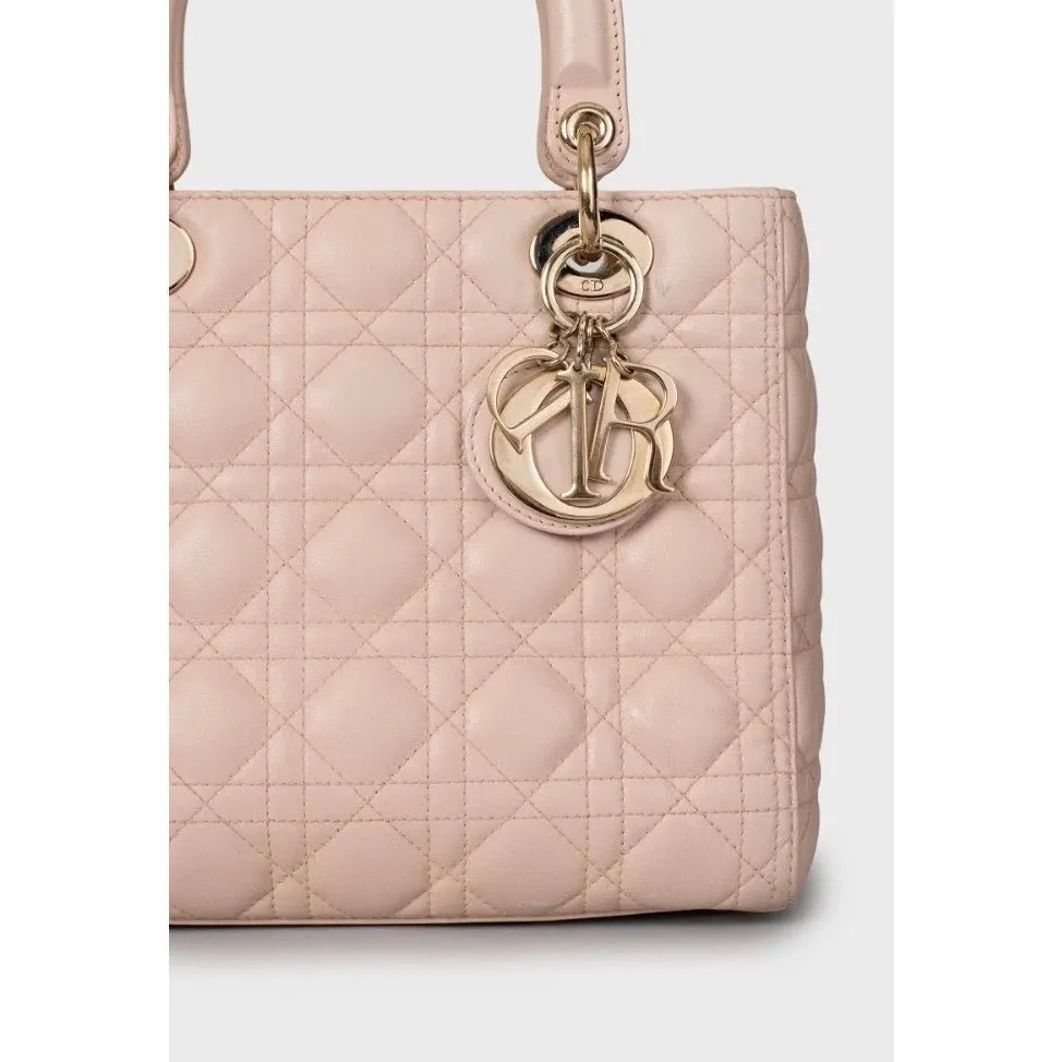Dior Lady Dior Medium Pink Leather Handbag Pre-owned Pink Leather Good - Box View
