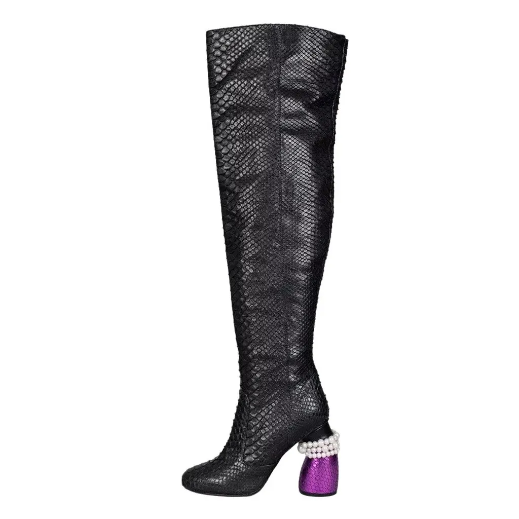 Dries Van Noten Dries Van NotenLambskin Over Knee Boots - EU 38 Pre-owned Black Leather Good - Front View