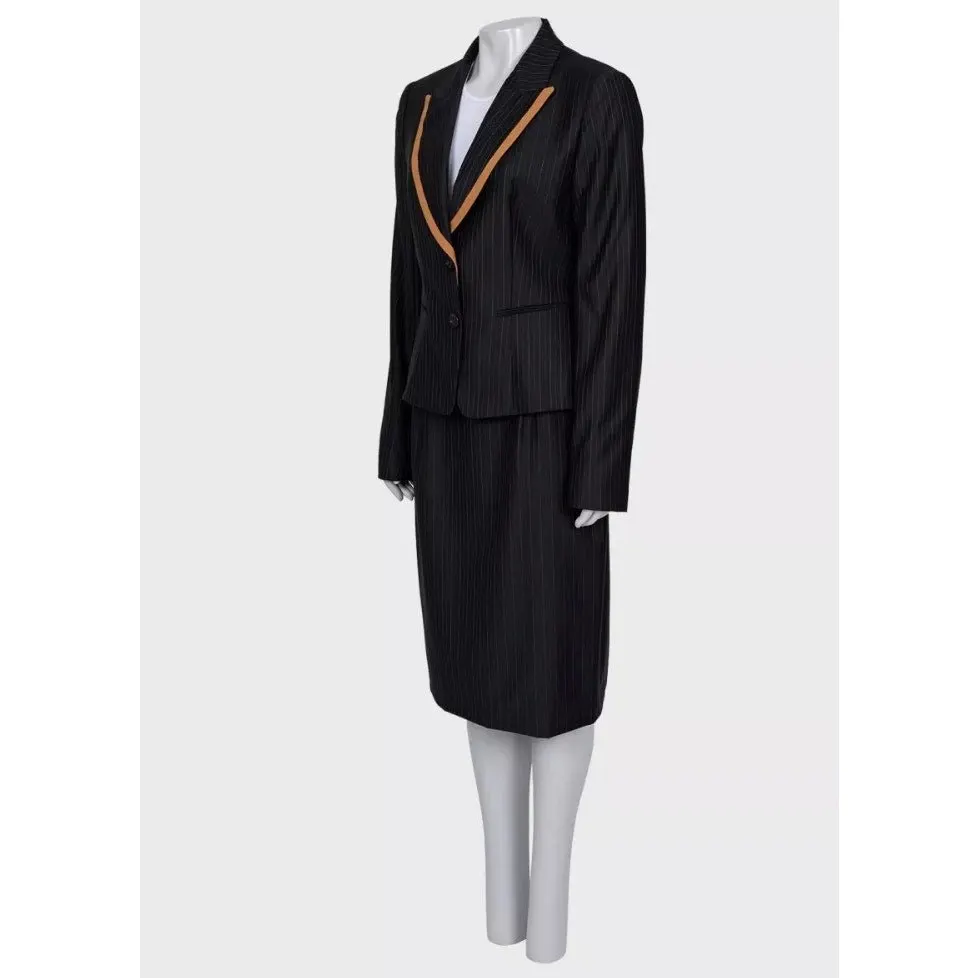Dior Christian Dior Black Striped Wool Suit EU 42 XXL Pre-owned Black Wool Good - Back View