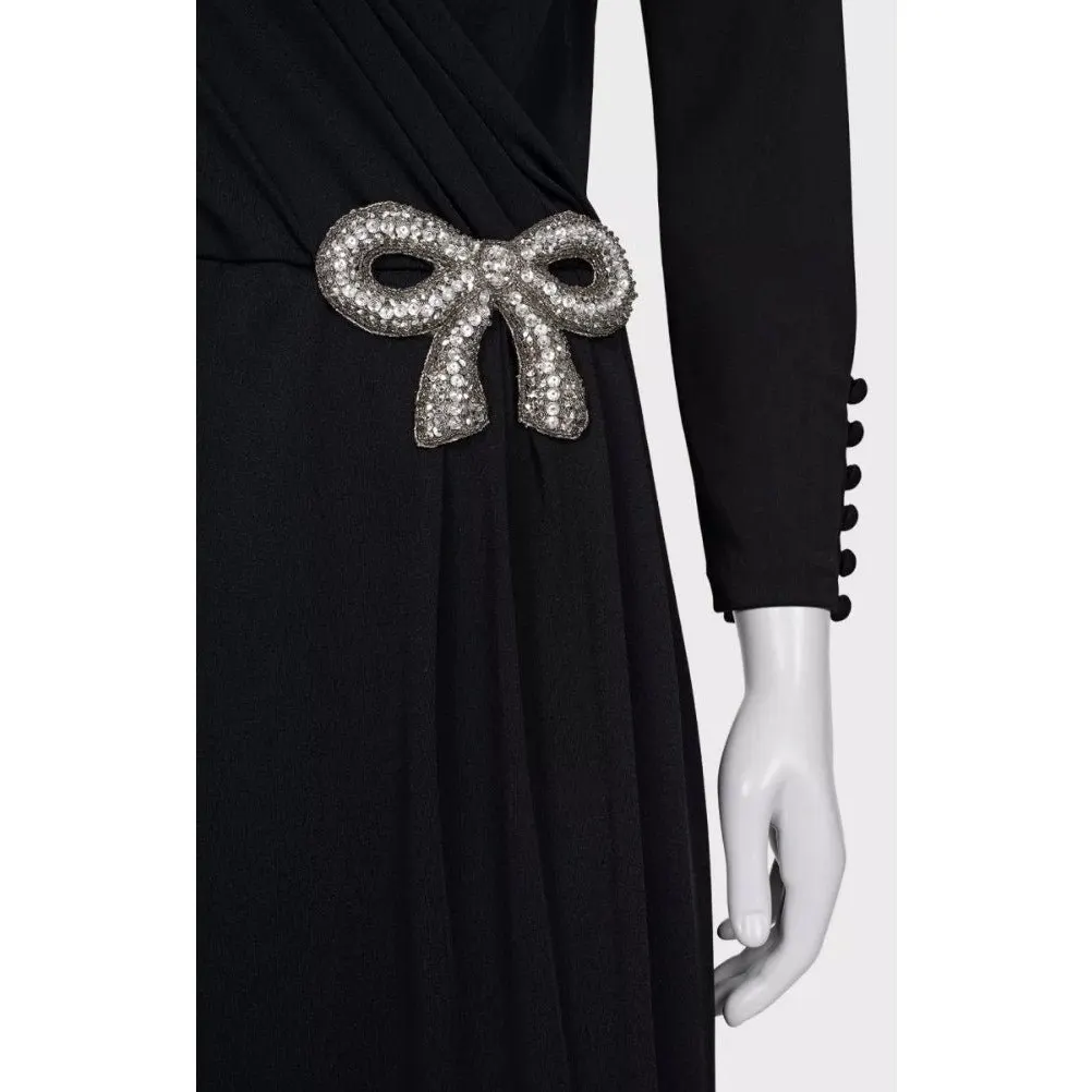 Valentino Black Bow Rhinestone Dress - IT 44 L Pre-owned Black Never worn - Model View