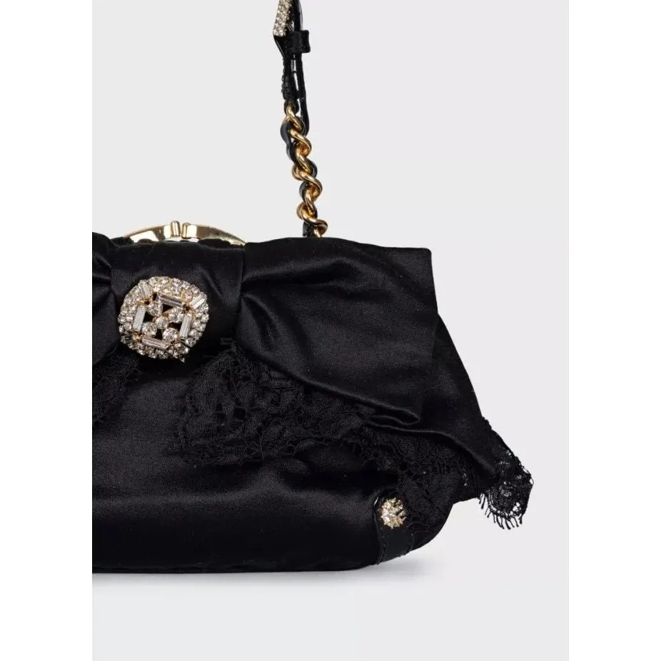 Dolce & Gabbana Black Textile Crystal Clutch Pre-owned Black Good - Box View