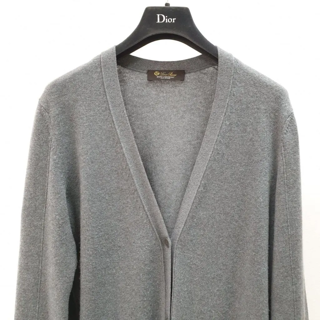 Loro Piana Gray Baby Cashmere Cardigan Sz.42 pre-owned Grey Wool Good - Inside View