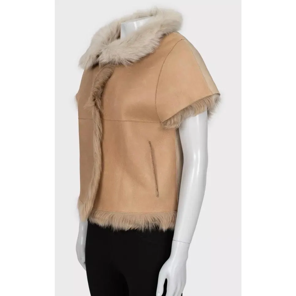 Yves Salomon Brown Leather Shearling Jacket Sz.36/S Pre-owned Brown Leather Good - Back View