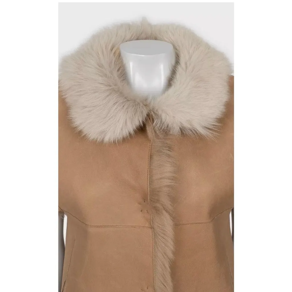 Yves Salomon Brown Leather Shearling Jacket Sz.36/S Pre-owned Brown Leather Good - Model View