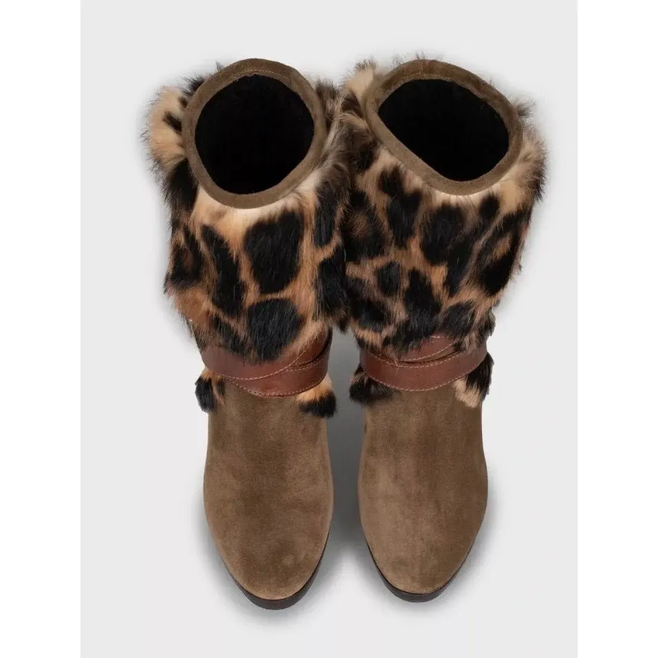 Burberry Suede & faux Fur Trim Chic Stiletto Heels Ankle Boots Sz.38.5 Pre-owned Brown Suede Good - Back View