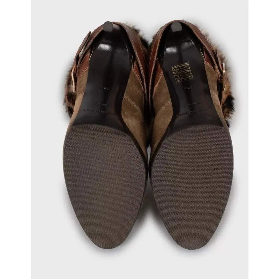 Burberry Suede & faux Fur Trim Chic Stiletto Heels Ankle Boots Sz.38.5 Pre-owned Brown Suede Good - Box View