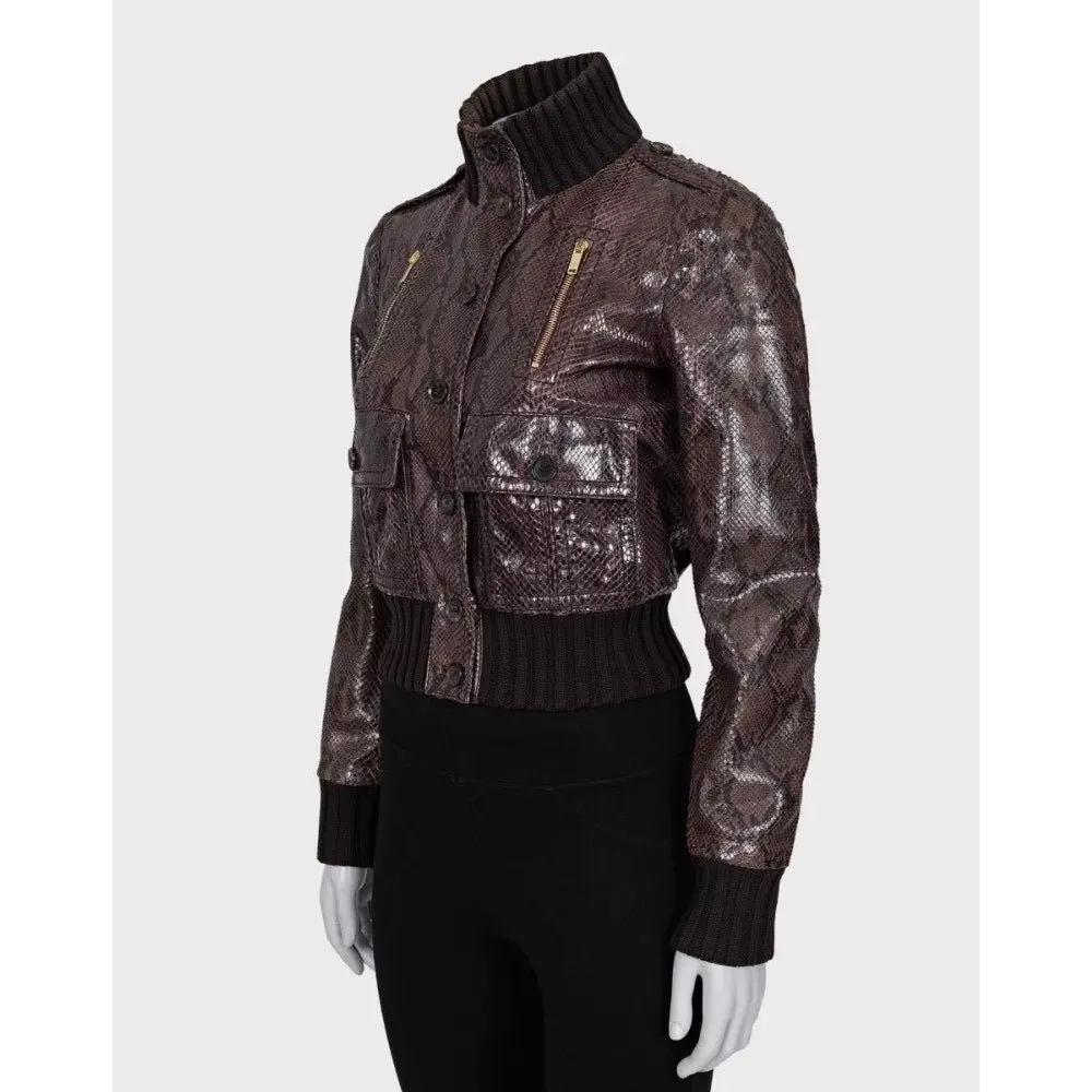 Gucci Python Print Lambskin Leather Jacket - IT 38 / XS pre-owned Brown Leather Good - Back View