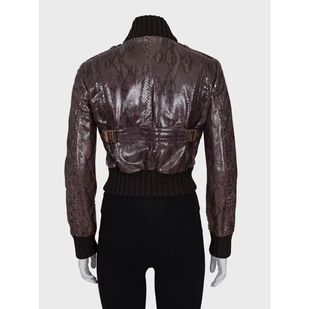 Gucci Python Print Lambskin Leather Jacket - IT 38 / XS pre-owned Brown Leather Good - Inside View