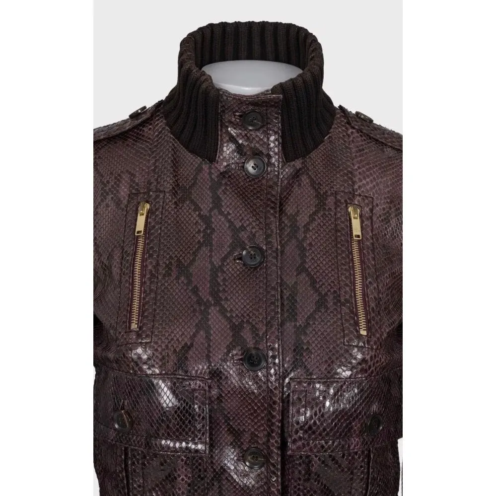 Gucci Python Print Lambskin Leather Jacket - IT 38 / XS pre-owned Brown Leather Good - Model View