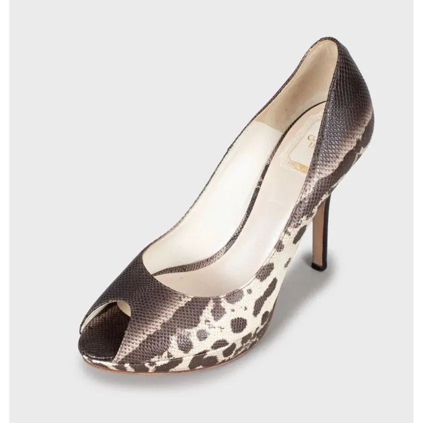 Dior Christian Dior Miss Dior Karung Leather Peep Toe Pumps Sz.38.5 pre-owned Brown Leather Good - Inside View