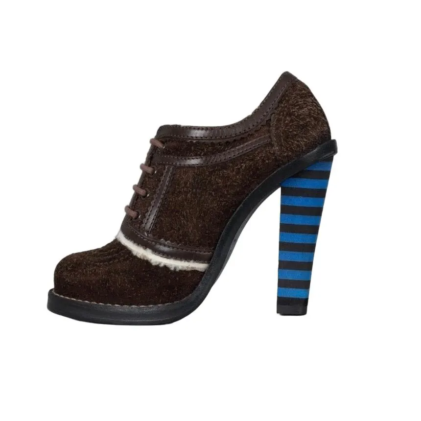 Balenciaga Brown Suede Striped Heels Ankle Boots Sz.35 pre-owned Brown Suede Good - Front View