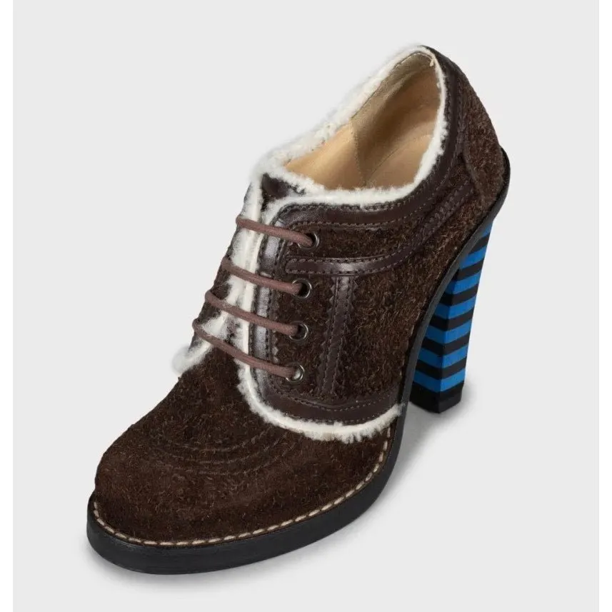 Balenciaga Brown Suede Striped Heels Ankle Boots Sz.35 pre-owned Brown Suede Good - Inside View