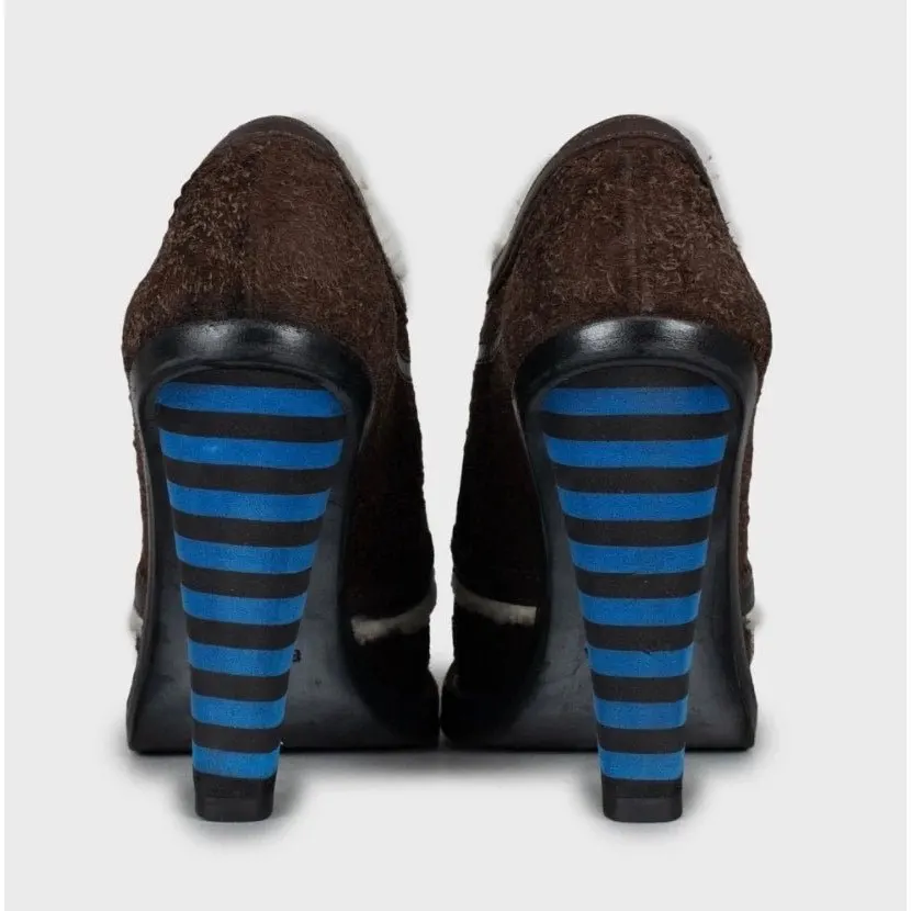 Balenciaga Brown Suede Striped Heels Ankle Boots Sz.35 pre-owned Brown Suede Good - Model View